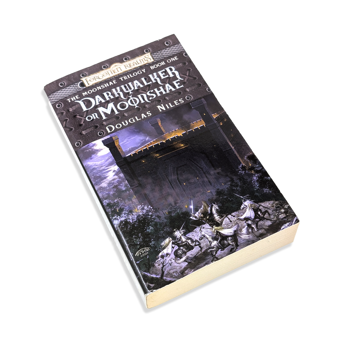 Book titled 'The Darkwalker on Moonshae' by Douglas Niles on a white background