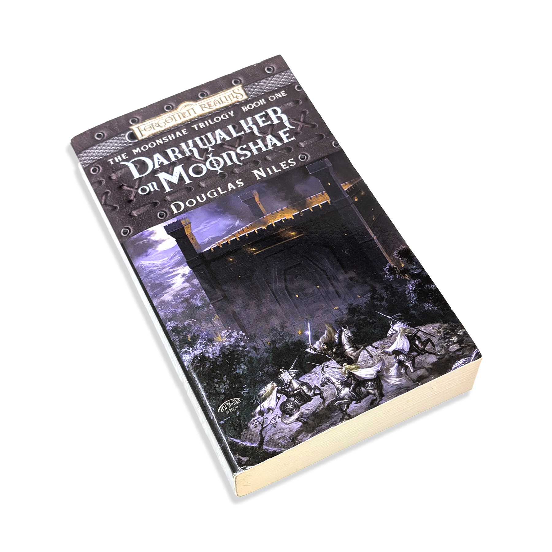 Book titled 'The Darkwalker on Moonshae' by Douglas Niles on a white background