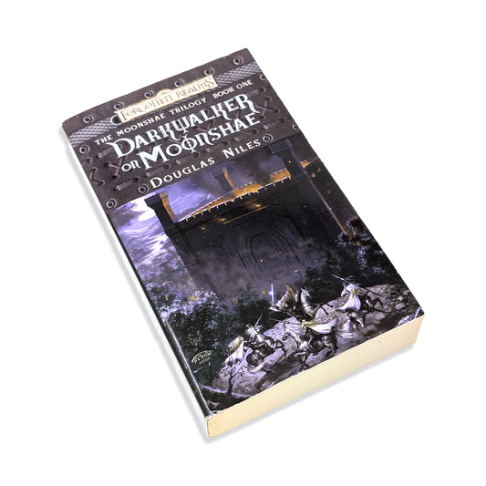 Book titled 'The Darkwalker on Moonshae' by Douglas Niles on a white background