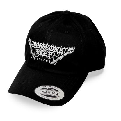 Dungeons Deep Records black dad hat with white logo imprint.