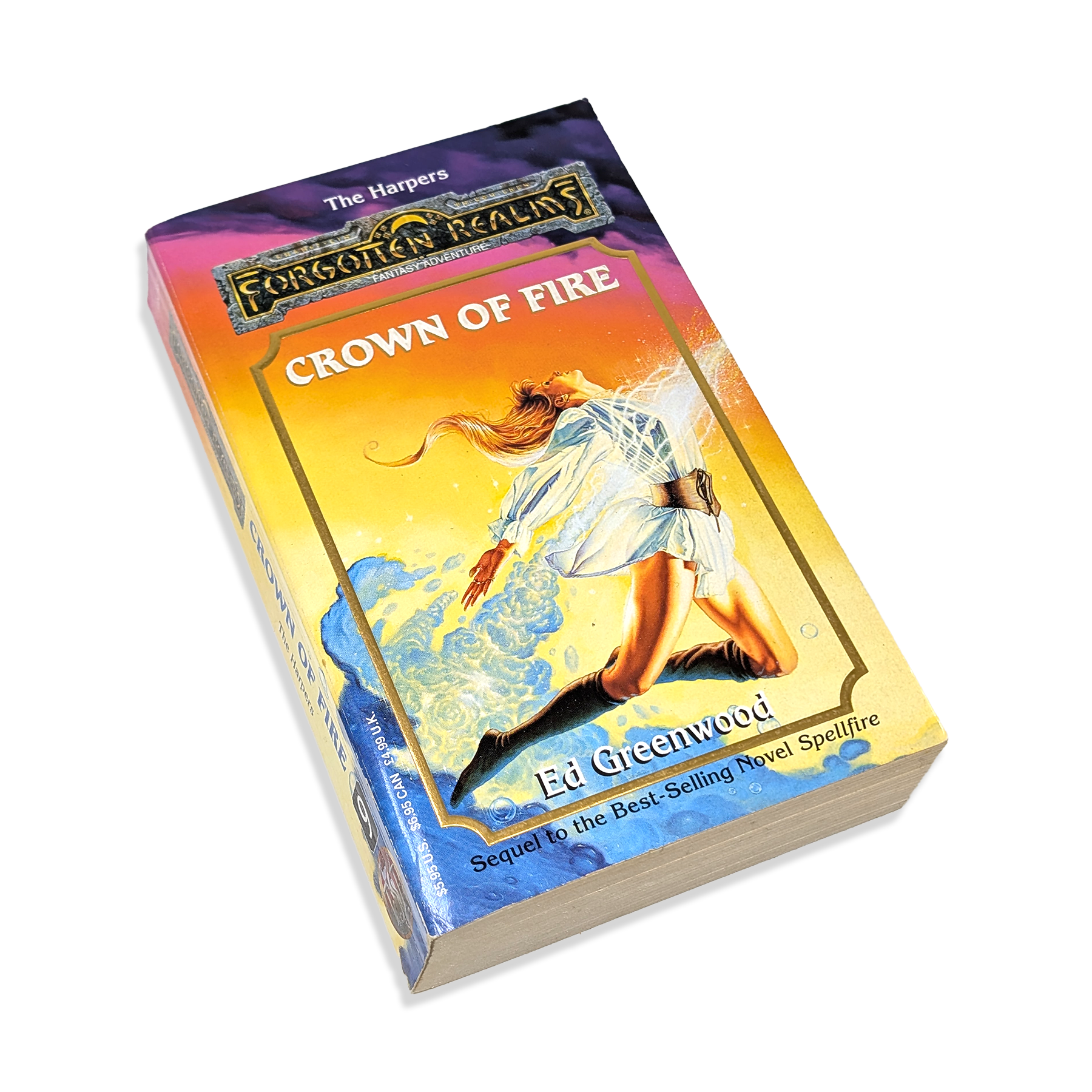 Book titled 'Crown of Fire' by Ed Greenwood on a white background