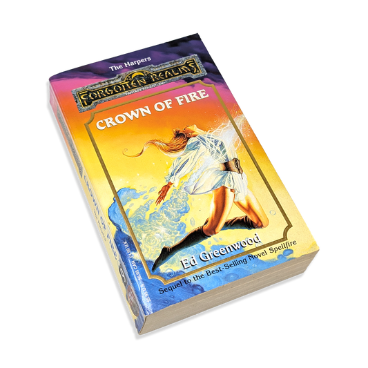 Book titled 'Crown of Fire' by Ed Greenwood on a white background