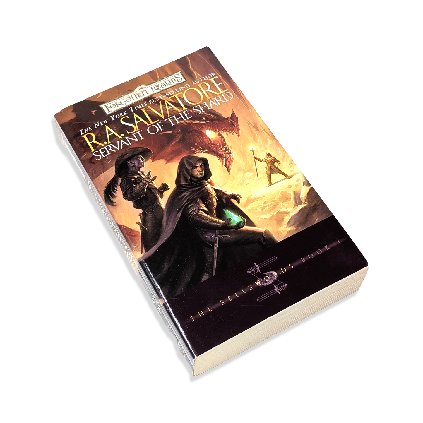 Book titled 'Servant of the Shard' by R.A. Salvatore on a white background