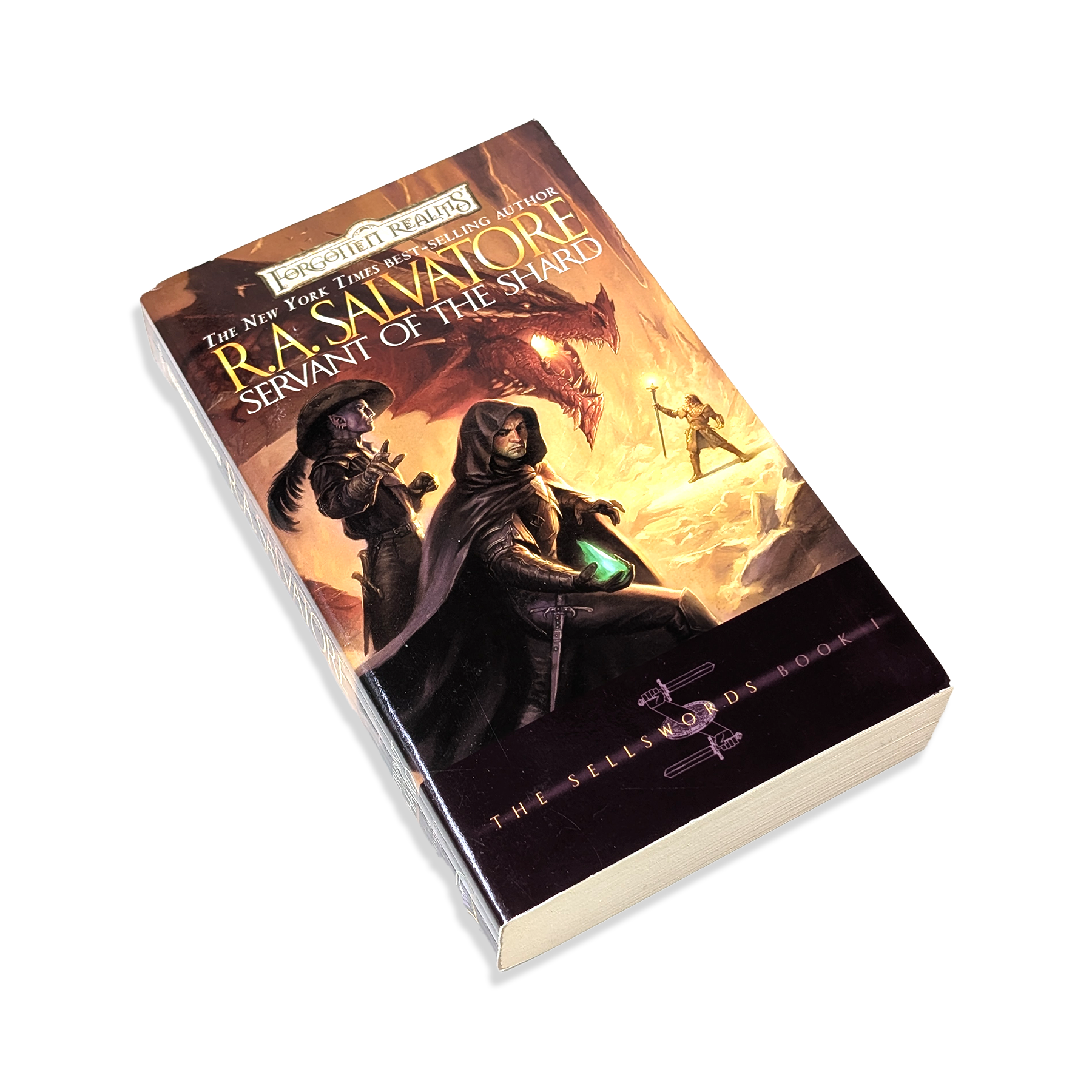 Book titled 'Servant of the Shard' by R.A. Salvatore on a white background