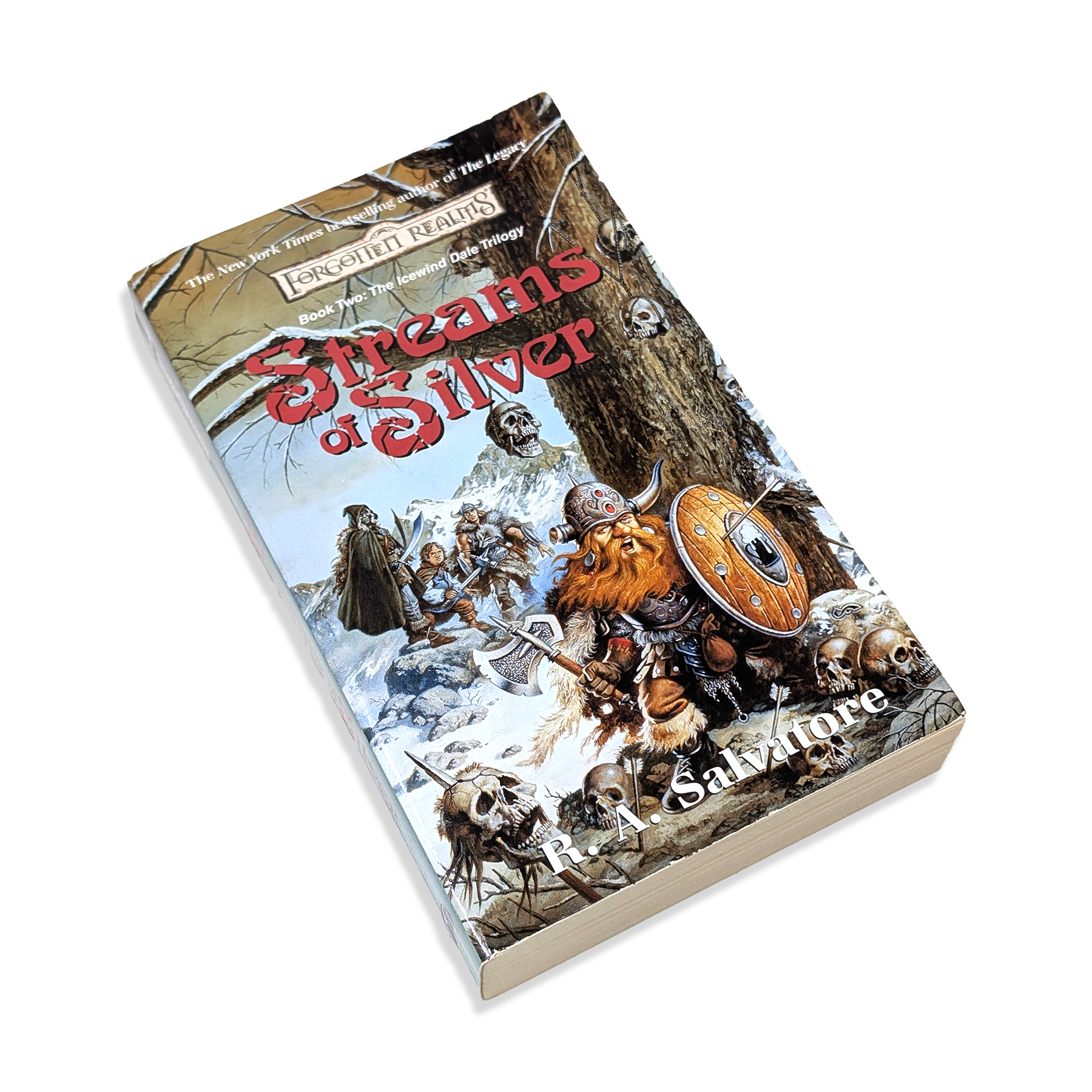 Book titled 'Streams of Silver' with fantasy-themed cover on a white background