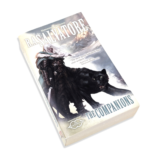 Book titled 'The Companions' by R.A. Salvatore with a cover featuring a person and a wolf.
