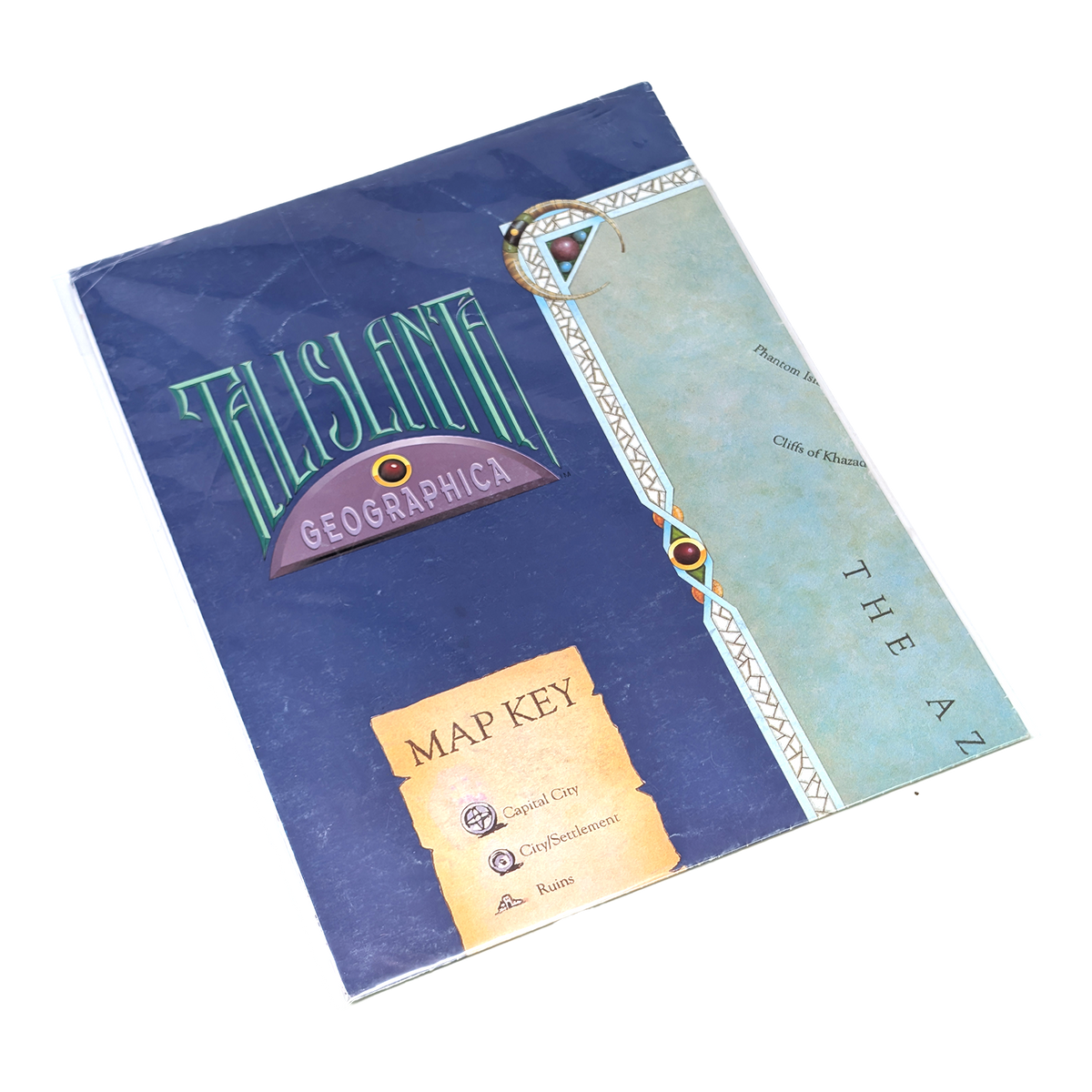 A vintage-style fantasy map poster titled 'Telsilint' with a blue border and a detailed map of a fantasy continent in the center, shown against a plain white background.