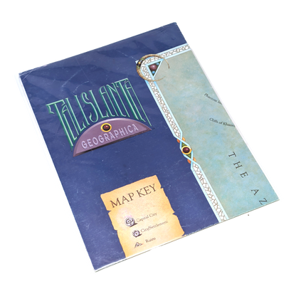 A vintage-style fantasy map poster titled 'Telsilint' with a blue border and a detailed map of a fantasy continent in the center, shown against a plain white background.