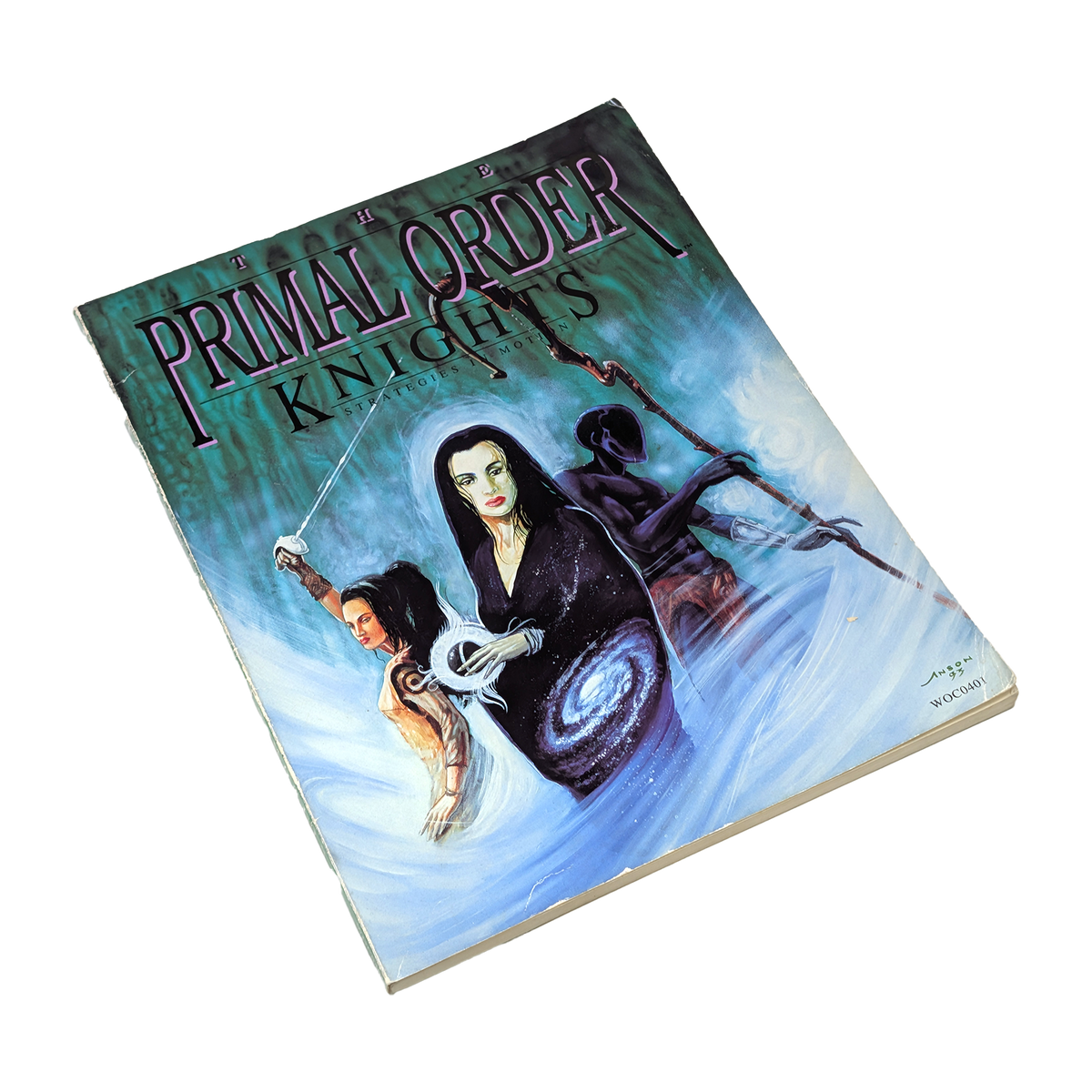 The Primal Order Knights of the Eternal Throne comic book, issue #2, featuring fantasy cover art with a central female figure in a dark cloak and a knight in armor, photographed on a white background.