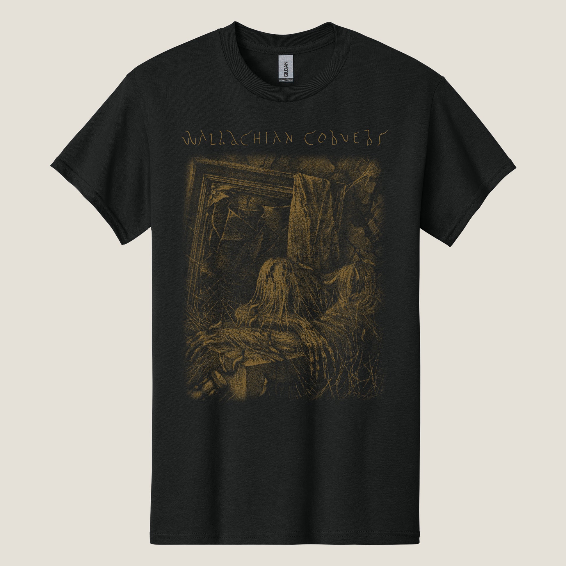 Black t-shirt with 'Wallachian Cobwebs' text and artwork featuring a figure in a, presumably dark, setting.