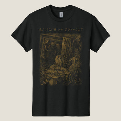 Black t-shirt with 'Wallachian Cobwebs' text and artwork featuring a figure in a, presumably dark, setting.