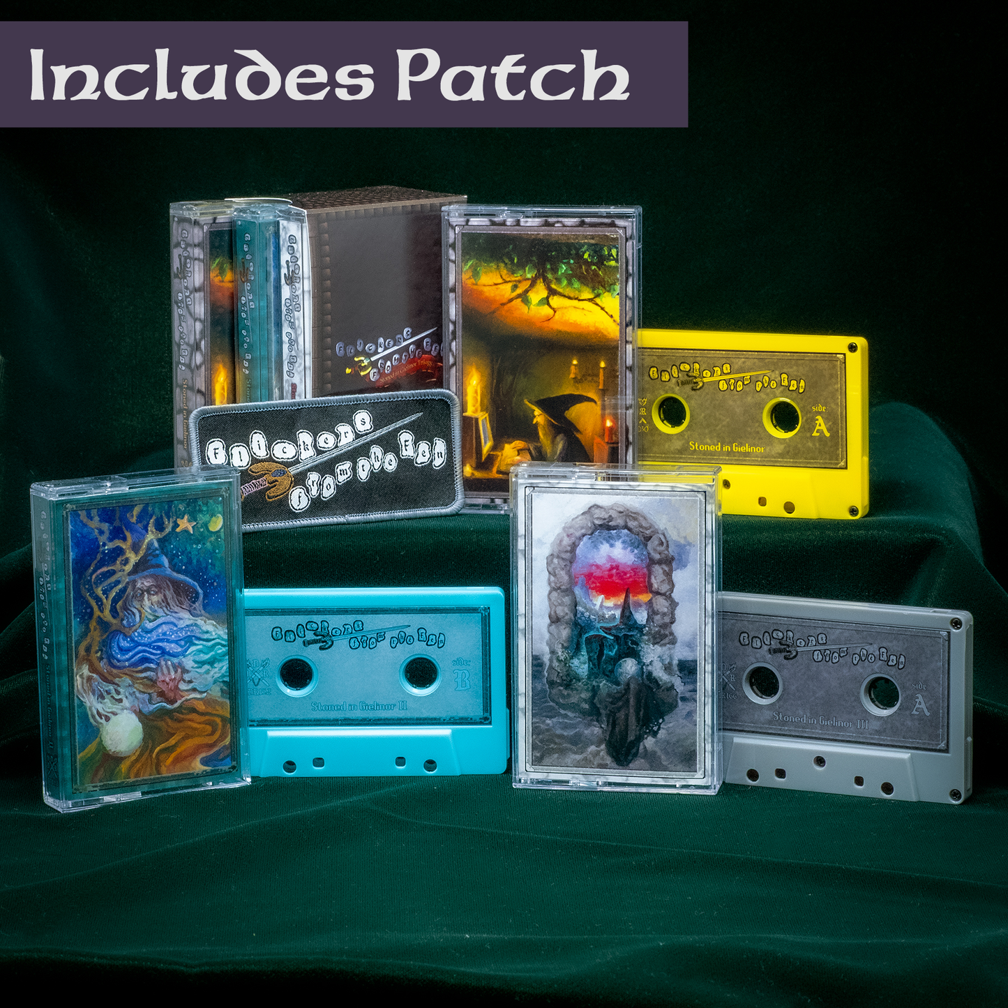 Flickers From the Fen "Stoned in Gielinor" Cassette Trilogy Bundle WITH PATCH